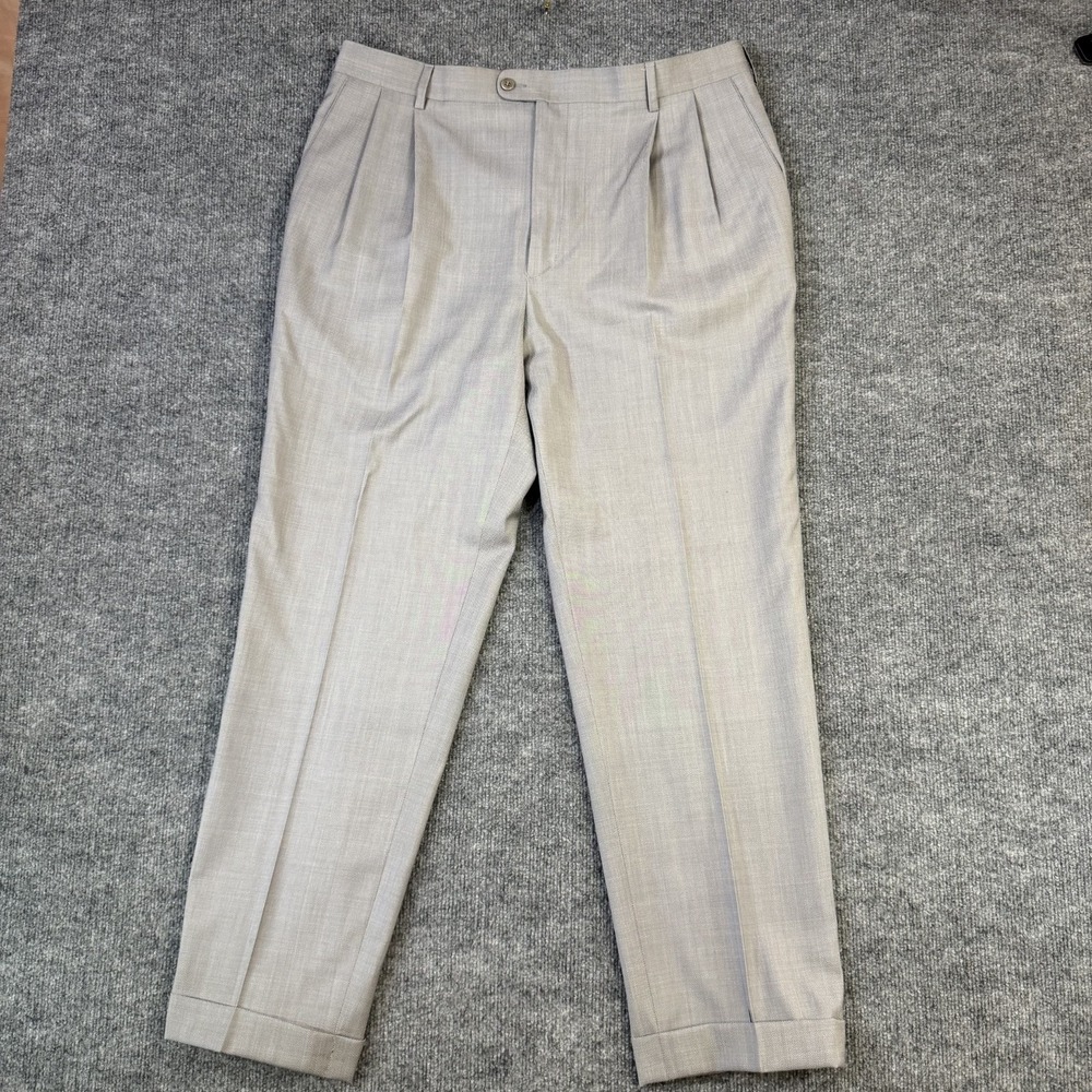 Zanella Bennett Dress Pants Mens 38 Gray Herringbone Wool Pleated Cuffed Italy